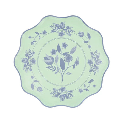Decorative plate with floral pattern on a light green background