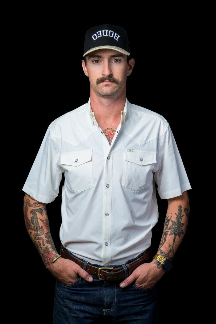 White Short Sleeve Pearl Snap Shirt by Ferrell