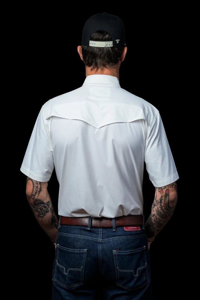 White Short Sleeve Pearl Snap Shirt by Ferrell