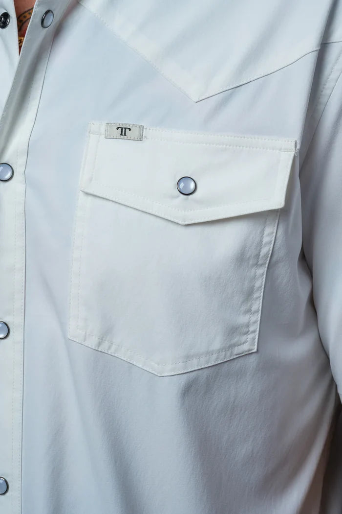 White Short Sleeve Pearl Snap Shirt by Ferrell