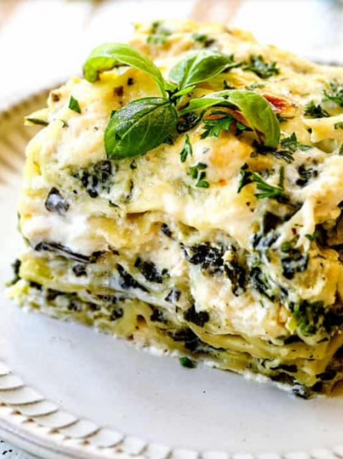 White Spinach Artichoke Lasagna (V)