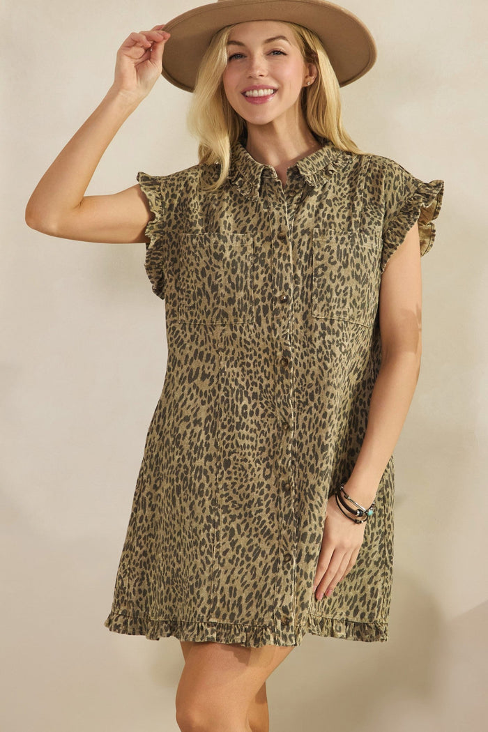 Wild Charm Ruffle Leopard Dress