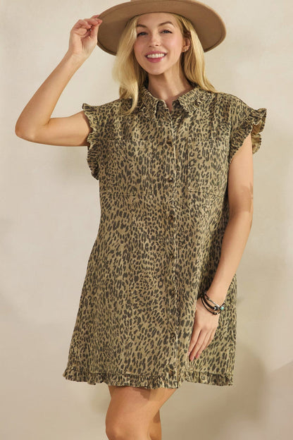 Wild Charm Ruffle Leopard Dress
